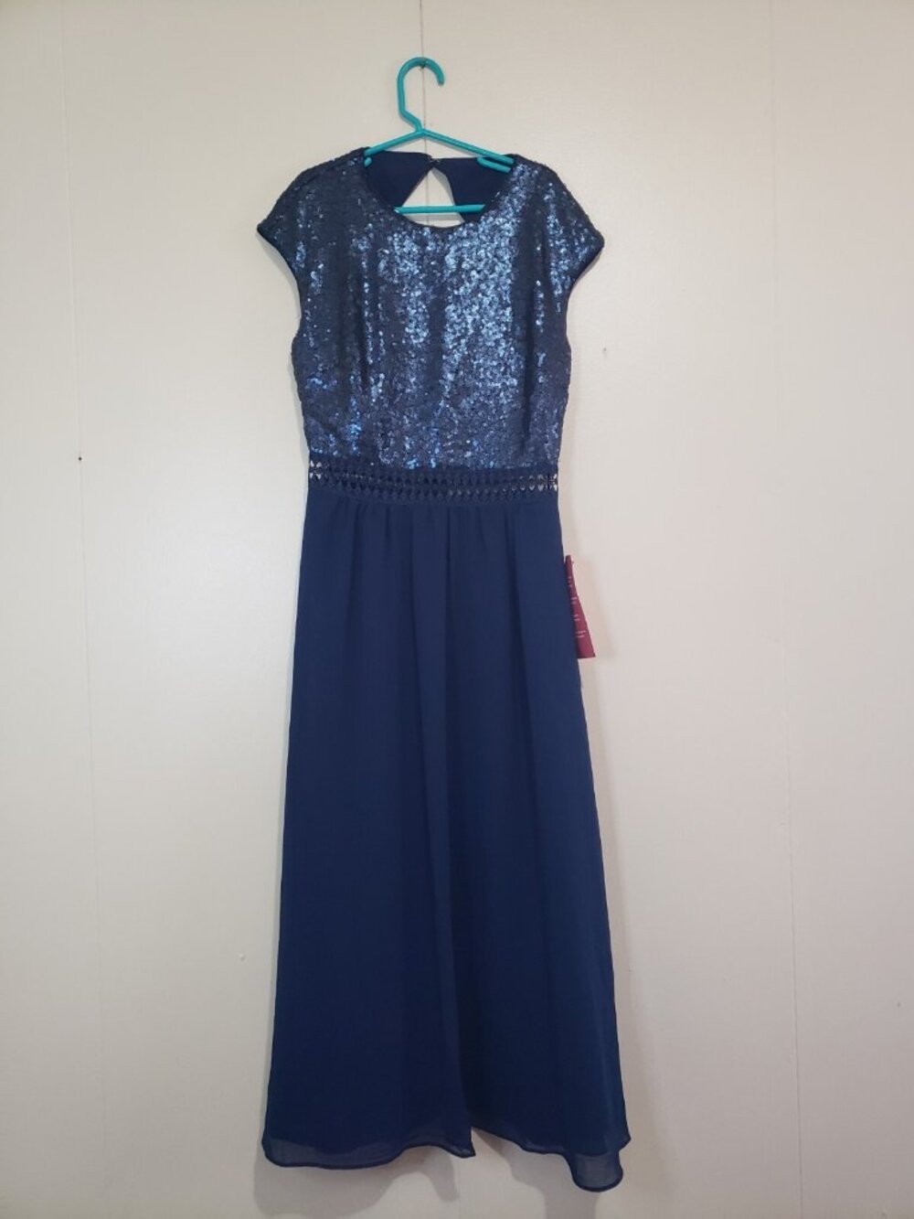 Truth Fable Womens XXS Party Dress Sequin Chiffon Blue Sparkly Cut Out Waist NWT